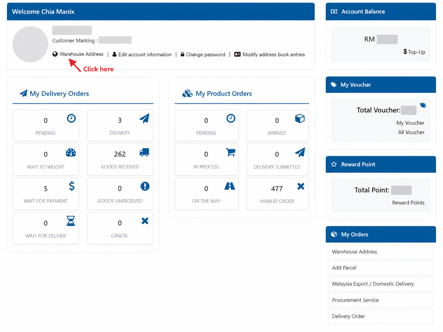 MYSENDEX warehouse address guide