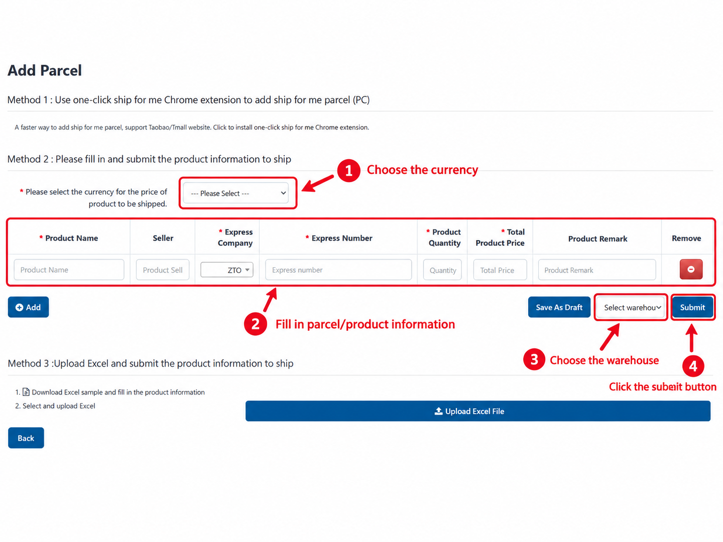 MYSENDEX add parcel guide